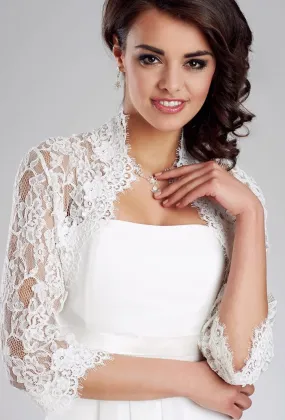 ---Coprispalle da sposa in pizzo online con maniche tre quarti--