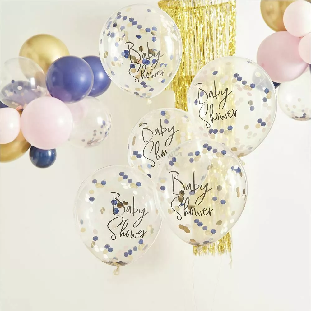 5 palloncini coriandoli baby boom blu 30cm