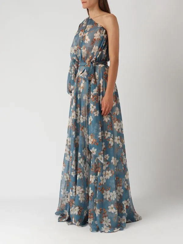 Abito donna Giada Curti chiffon monospalla Ottanio-Floreale