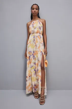 Abito gioiello con scollo all'americana in chiffon