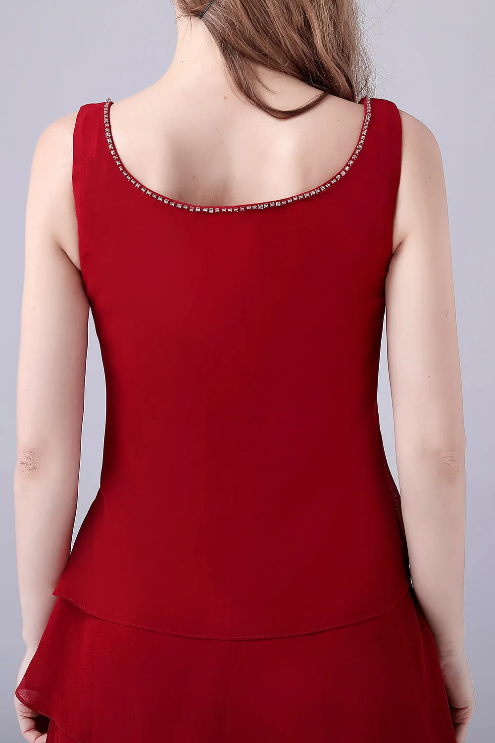 Borgogna A-Line Scoop Neck Chiffon Pavimento-Lunghezza Madre Del Abito Sposa