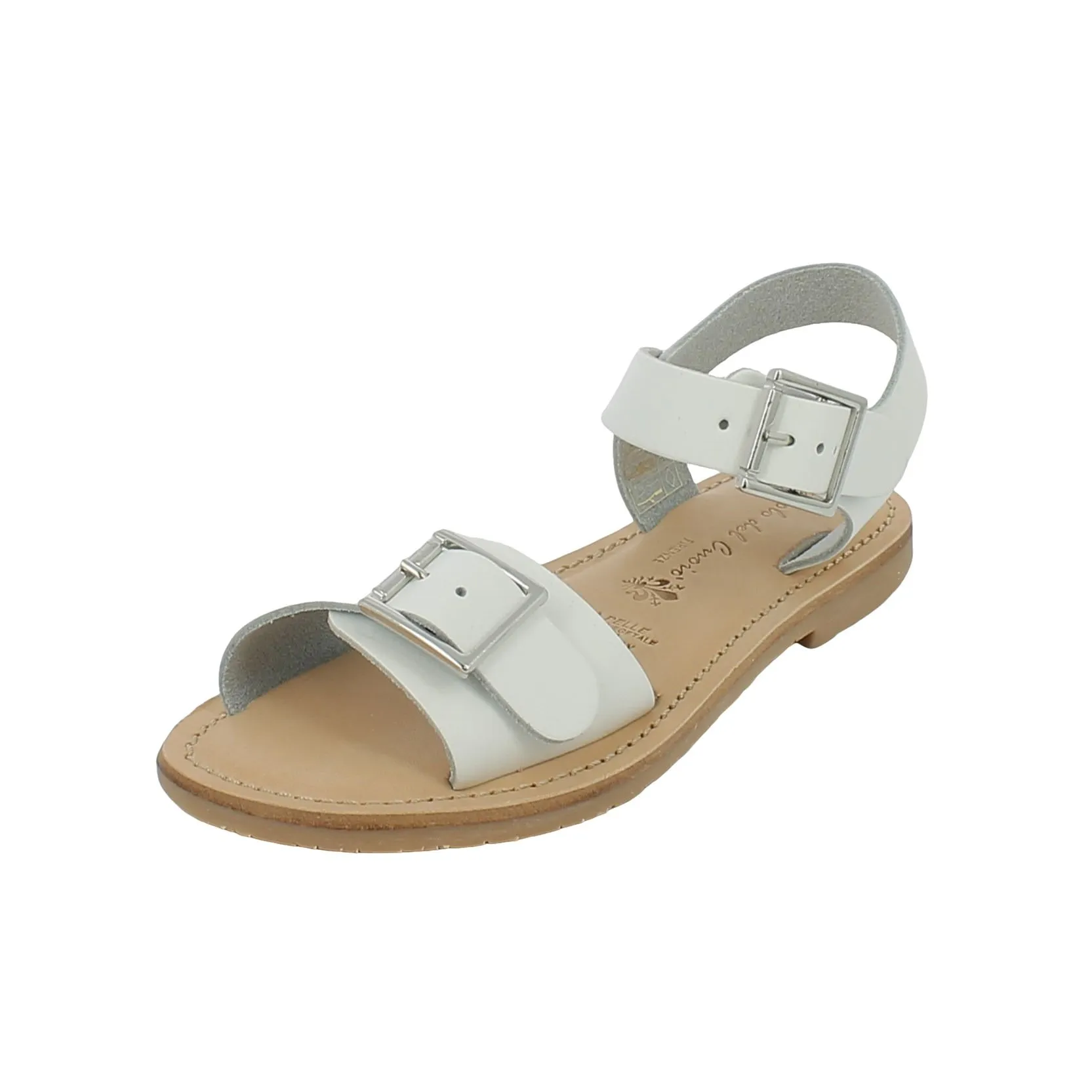 BRAND  Sandalo in pelle bianca con doppia fibbia 