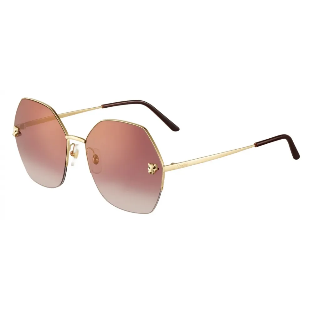 Cartier - Rotondi - Oro Lenti Bordeaux con Flash Rosa - Panthère de Cartier Collection - Occhiali da Sole - Cartier Eyewear