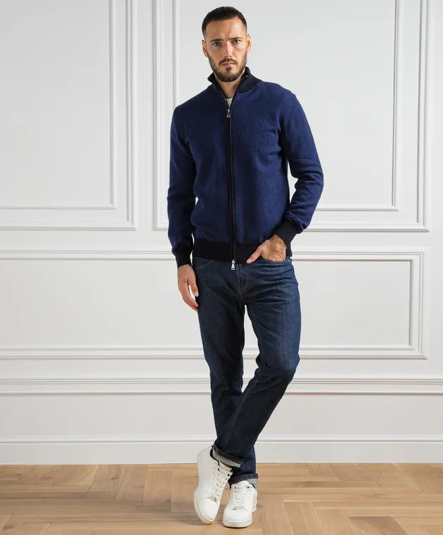 Cashmere&Whiskey Cardigan blu in lana e cashmere 10928