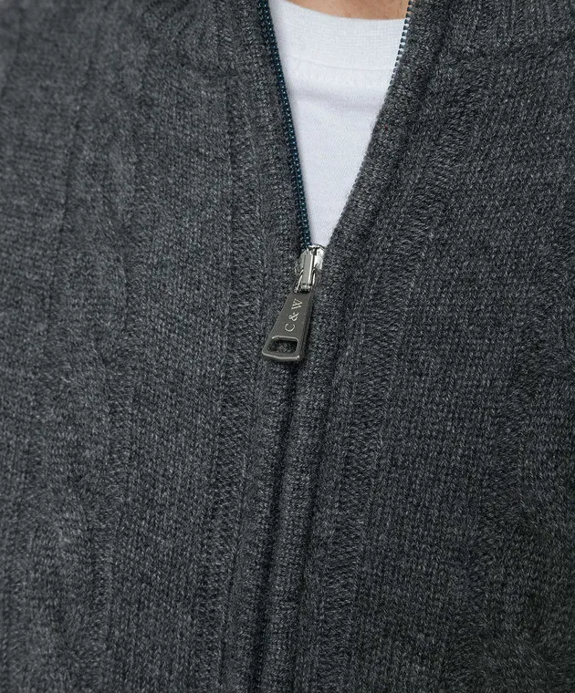 Cashmere&Whiskey Cardigan grigio in cashmere con motivo strutturato 80606C