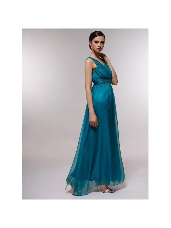 FRANCES - Abito cerimonia da damigella lungo online in chiffon 30D con scollo a V