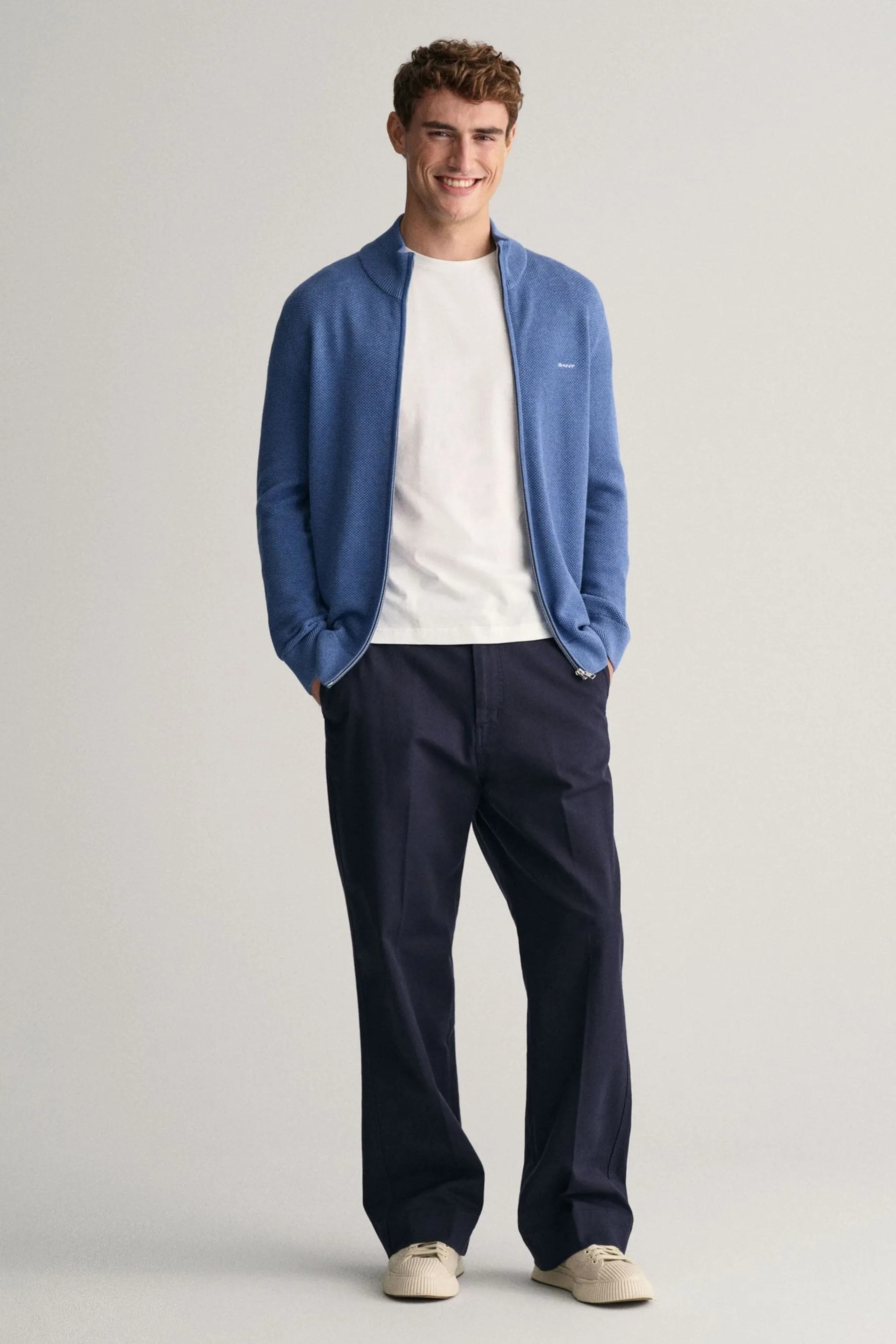 GANT - Cardigan in piqué di cotone con zip