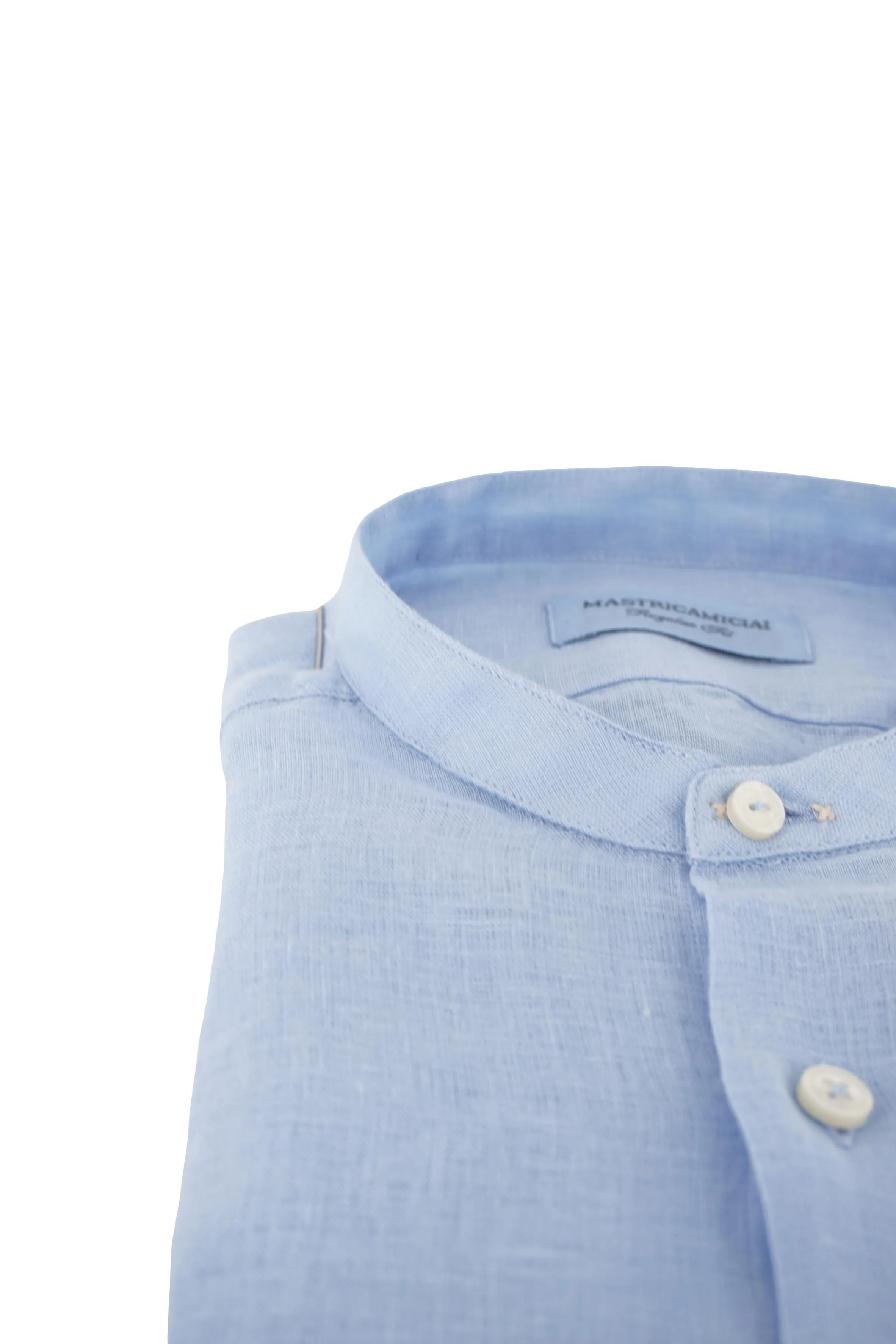 Linen Shirt with Mandarin Collar / Light Blue