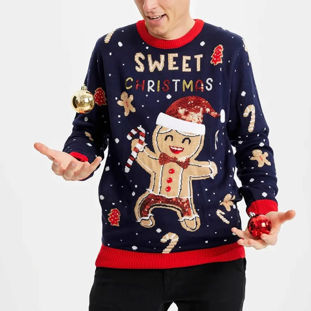 maglione natalizio cute cookie man con luci led jule sweaters 