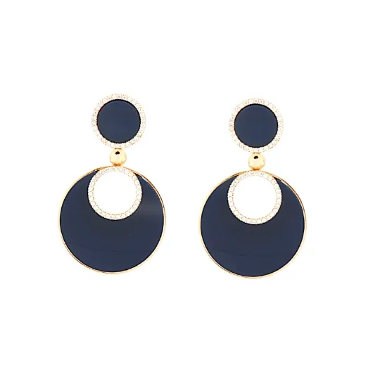 Orecchini in argento creole blu navy e zirconi