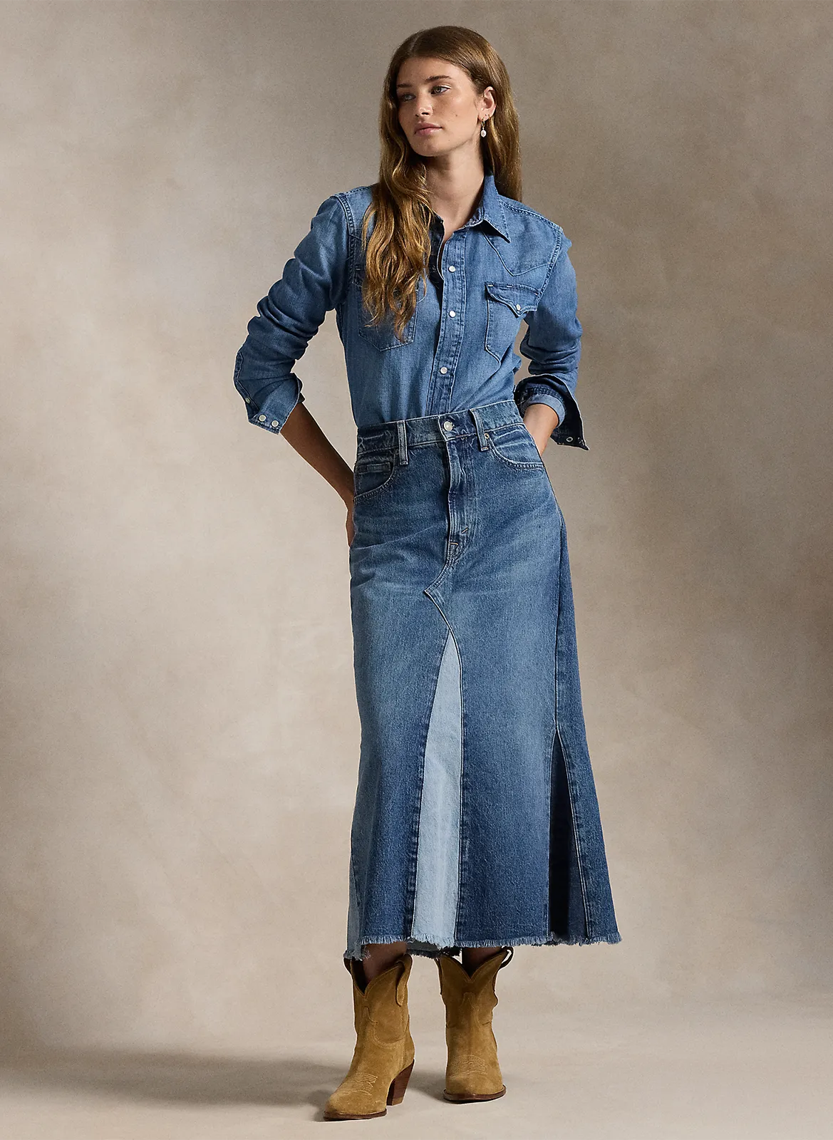  POLO RALPH LAUREN   Gonna longuette a vita alta in denim | Blu
