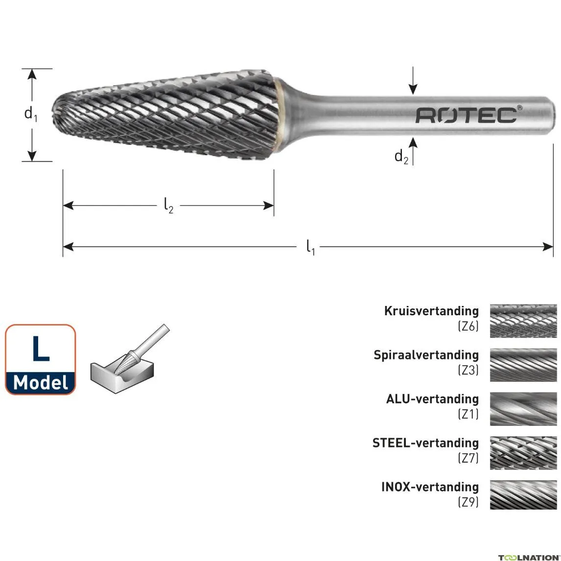 Rotec 439.1005 Frese HM 9,6 mm modello L