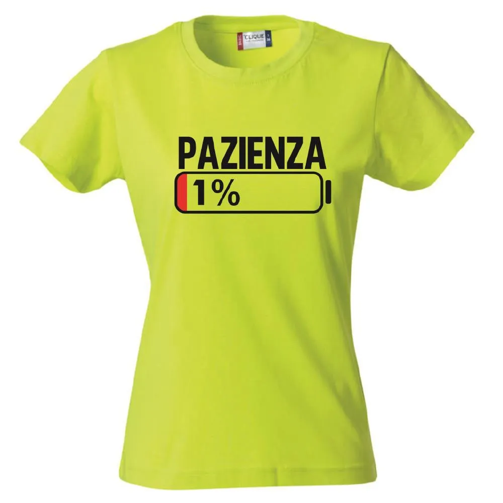 T-Shirt Donna Pazienza 1% Maglietta Simpatica Manica Corta PS 28870-A001