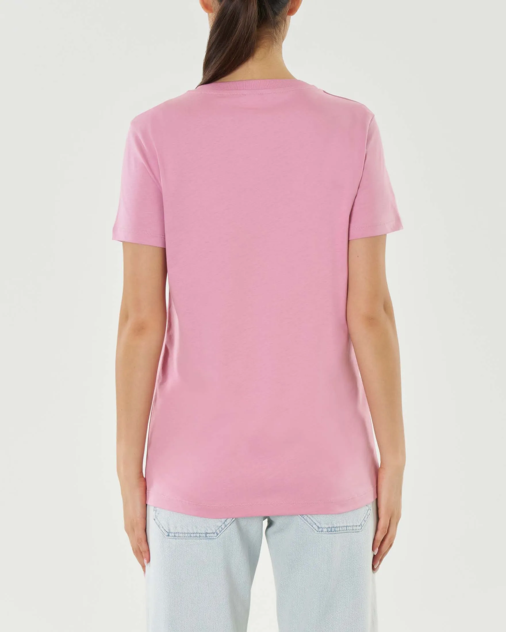 T-shirt rosa regular-fit in puro cotone con logo frontale sul petto ricamato in tono