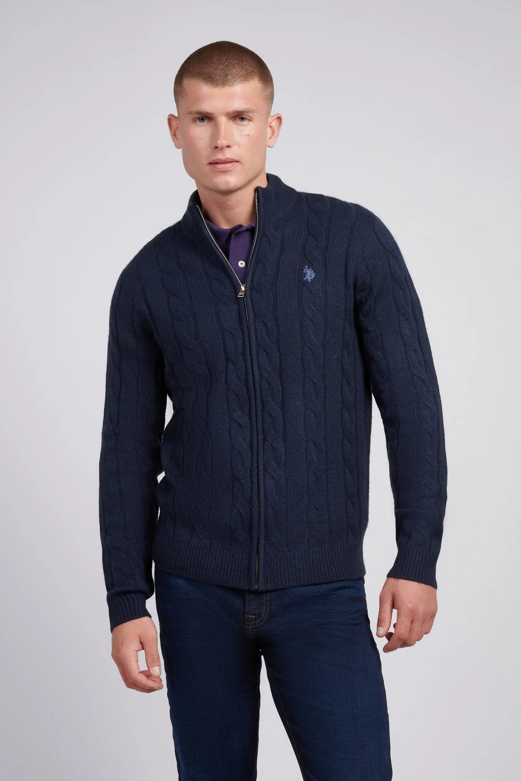 U.S. Polo Assn. Mens Trecce Zip Collo a imbuto Maglione    
